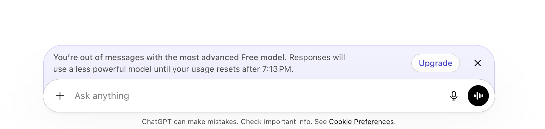 ChatGPT message limit reached error